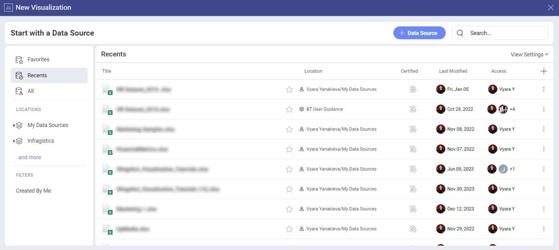 A list of already added data sources to Slingshot.