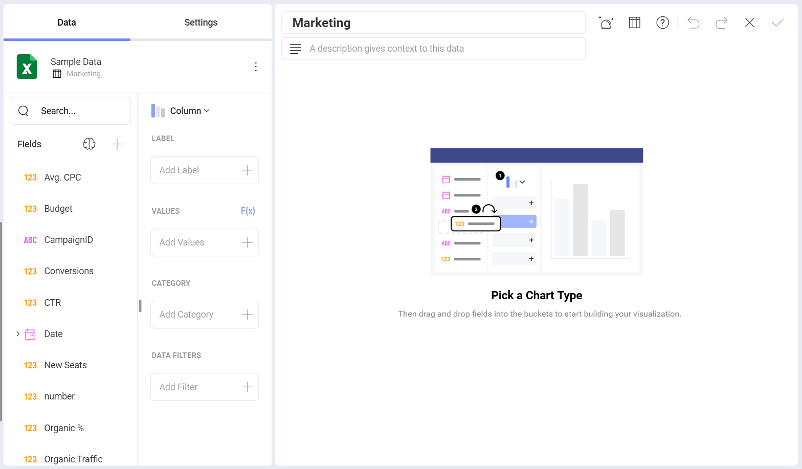 Dashboards first visualization in the visualization editor