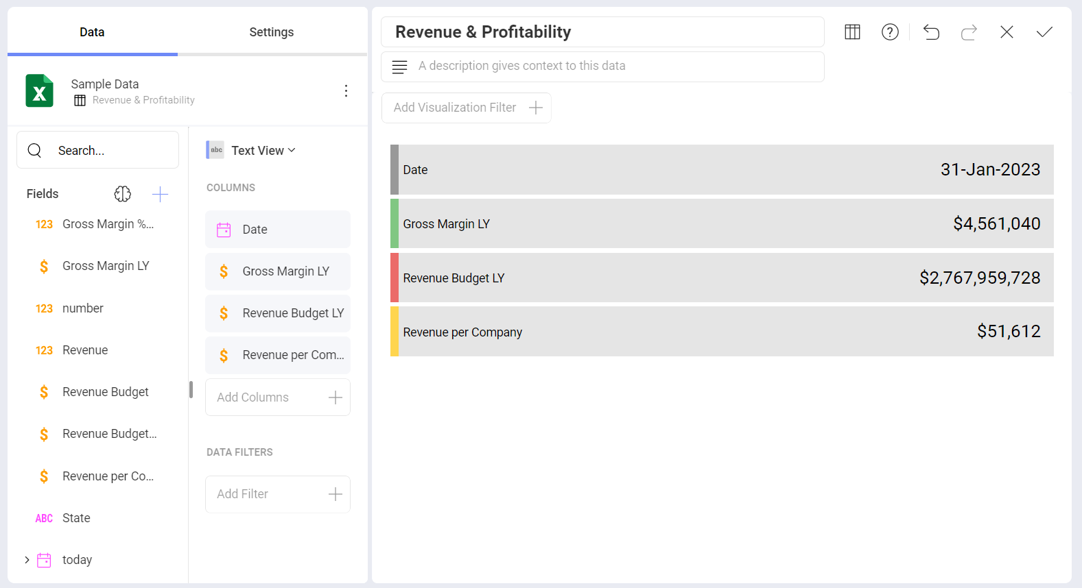 Using conditional formatting for a text view visualization