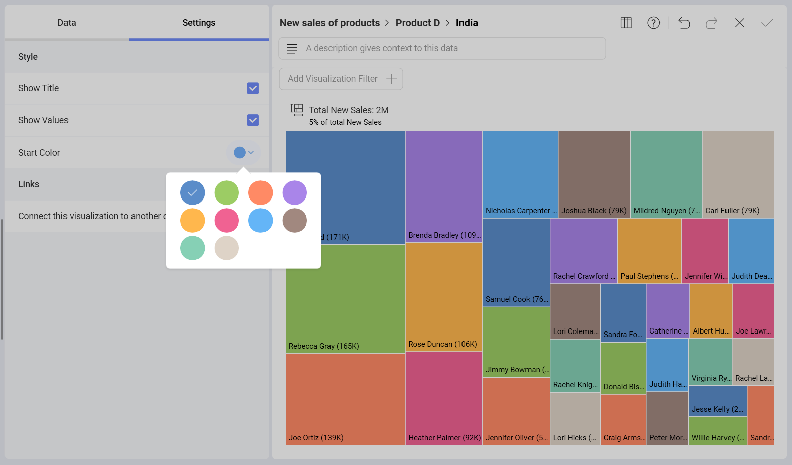 Settings section in the Visualization Еditor