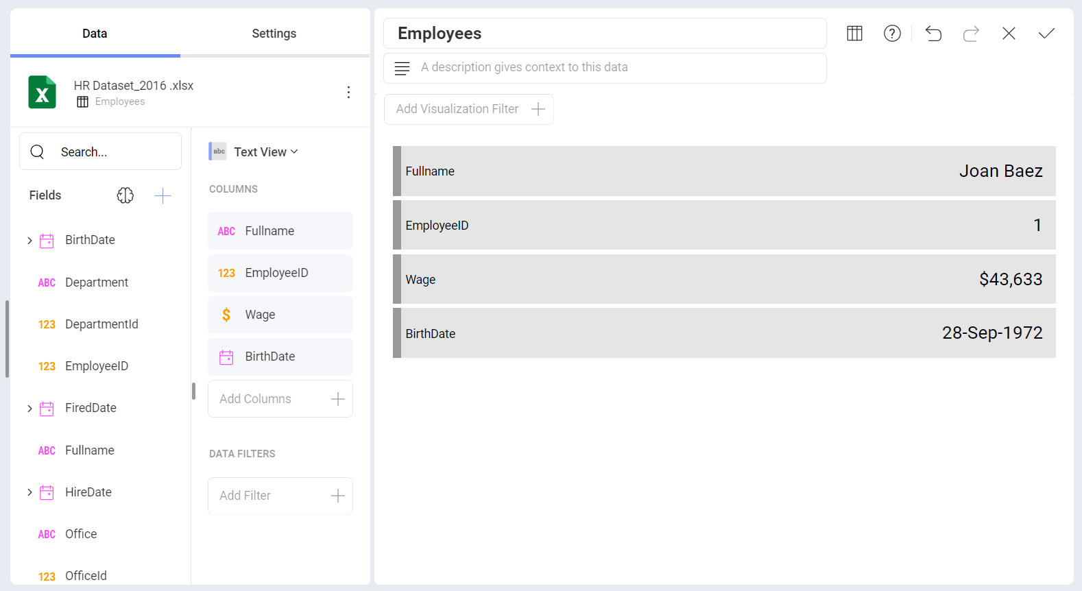 Text View in the Visualization editor