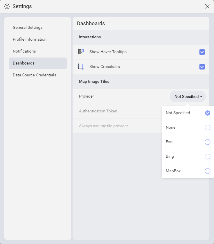 Map Image Tiles Personal settings