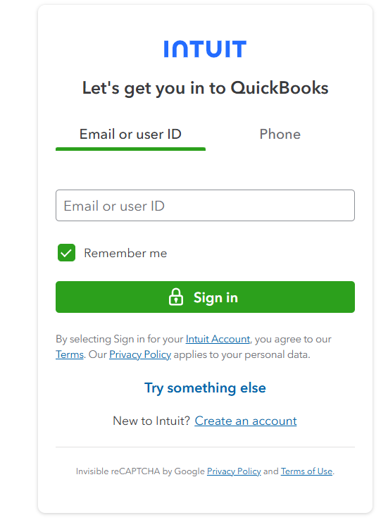 QuickBooks login prompt
