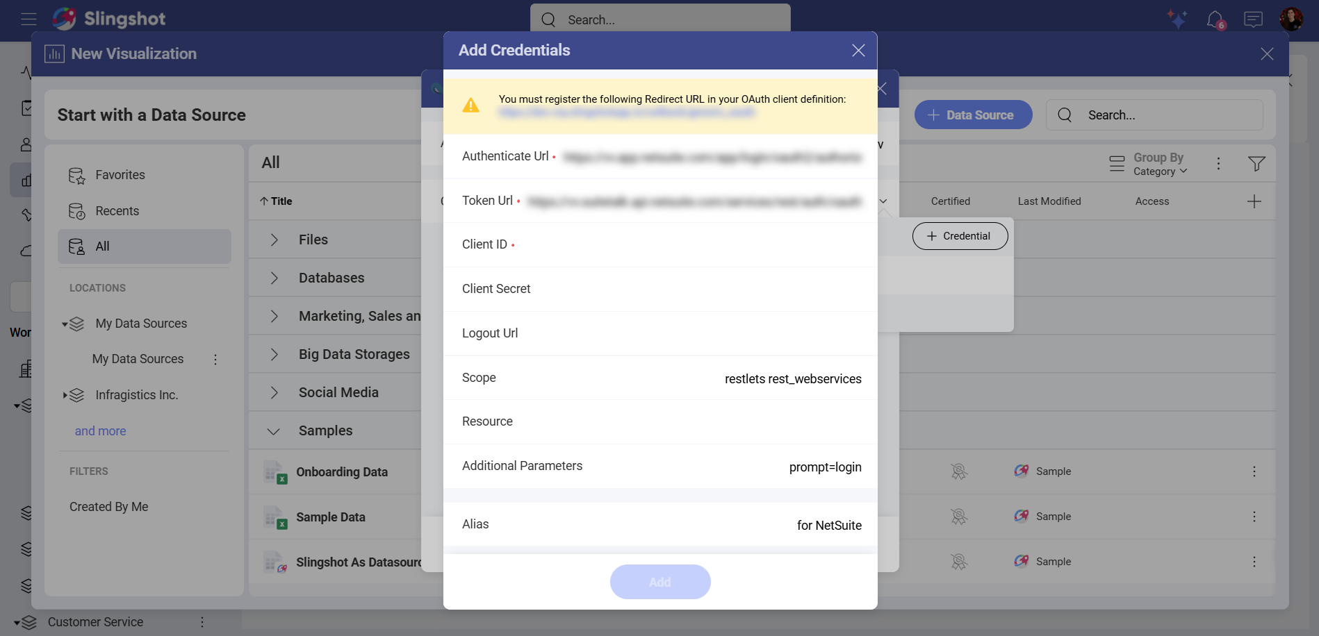 NetSuite credentials dialog