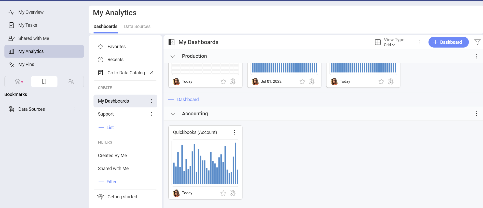 QuickBooks dashboard in My Analytics