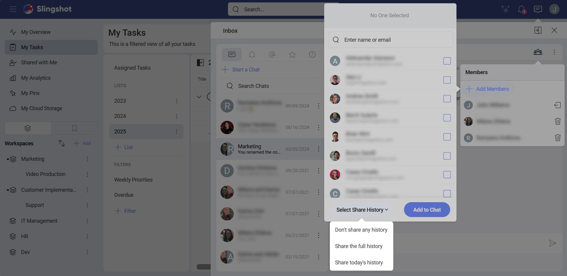 Choose chat history to show to new members
