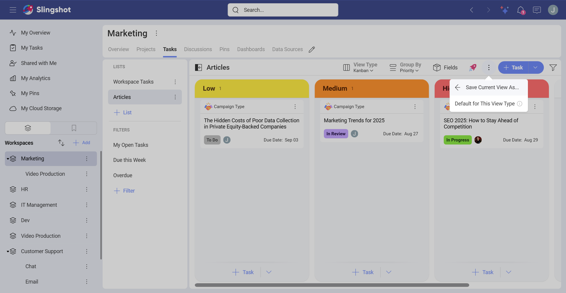 Default settings for default global view