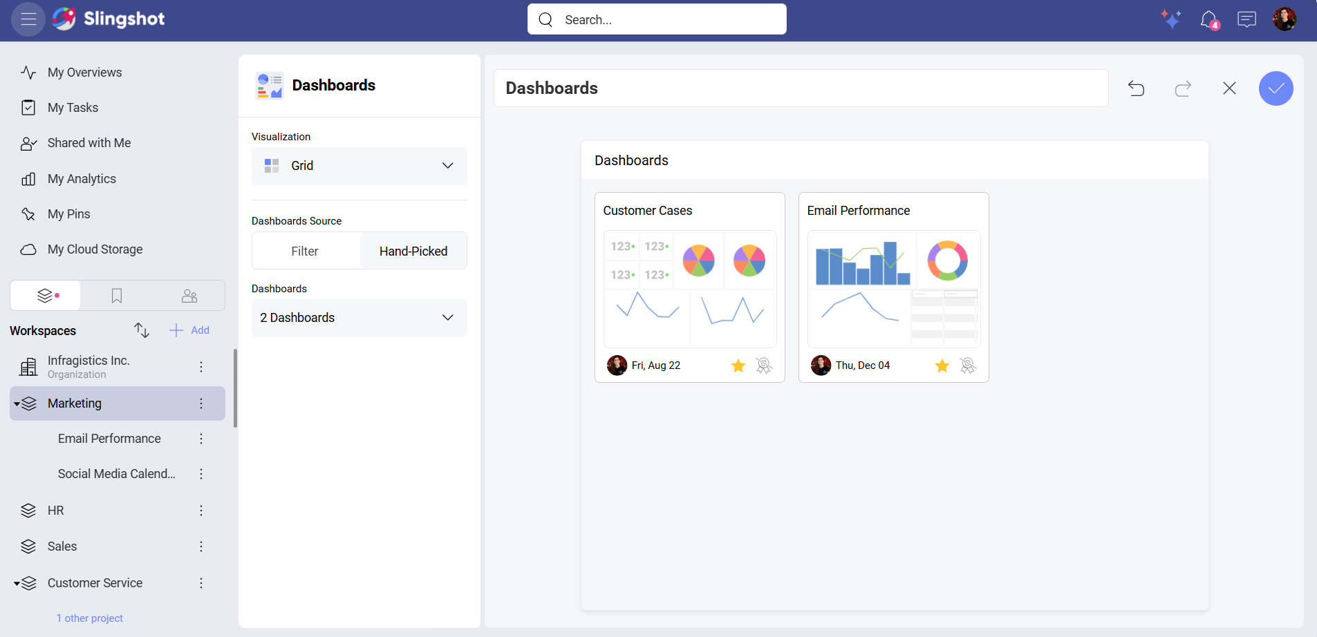 Hand-picked dashboards in grid visualization