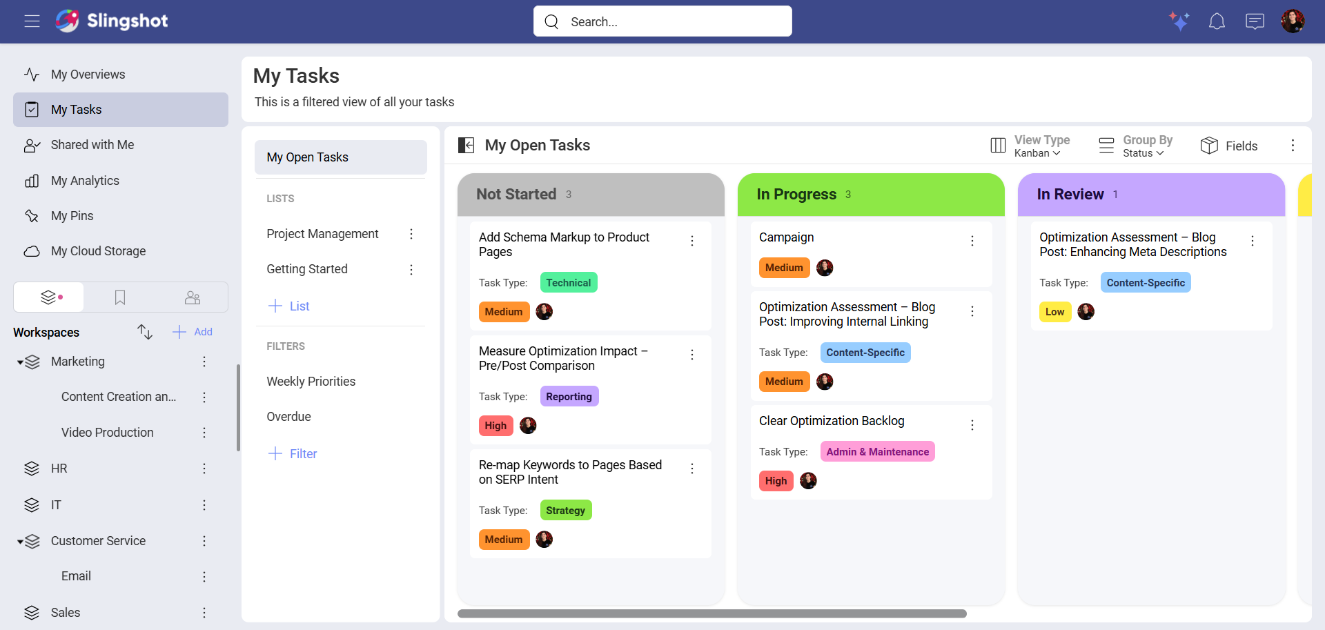 Assigned tasks in My Tasks section