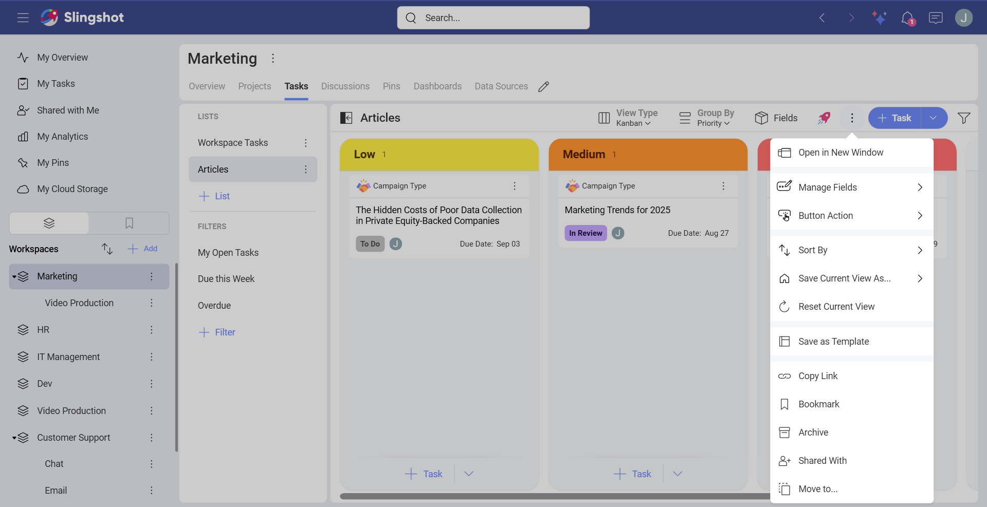 Rest current view option for task views