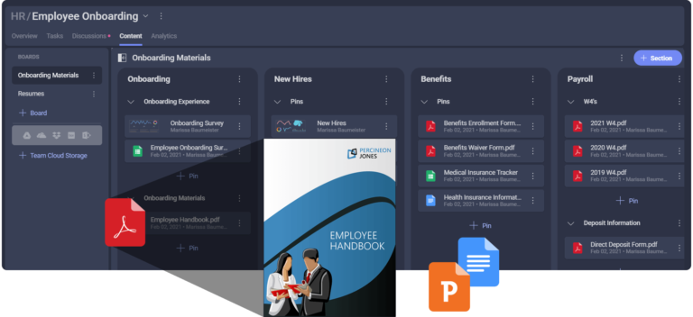 Employeee onboarding materials in one place, using Slingshot
