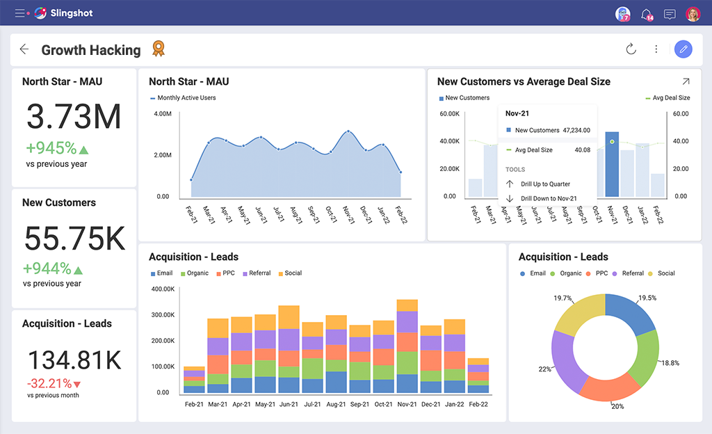 Saas ダッシュボードの例、メトリクス、KPI