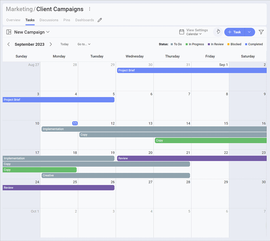 Vista de calendario Slingshot que muestra elementos no programados