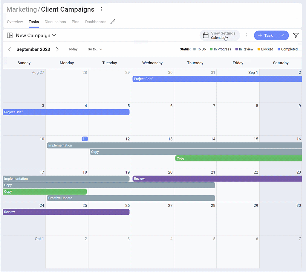 Funciones de zoom y color de vista de calendario Slingshot